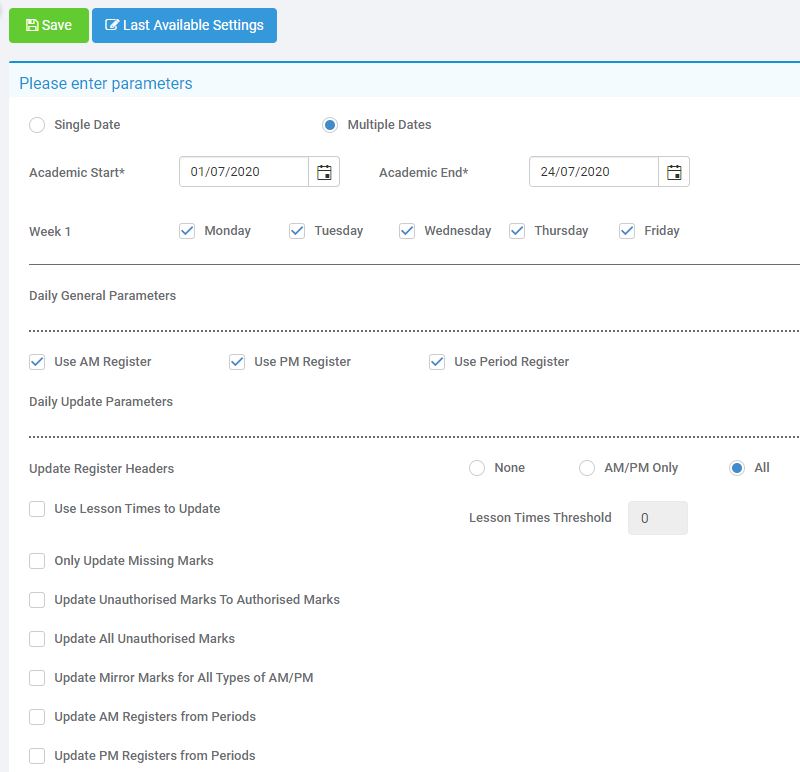 Attendance Register Parameters 002