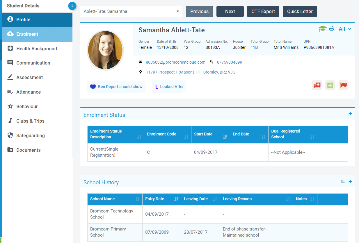 How to View the Student Details Enrolment Page – Bromcom ...