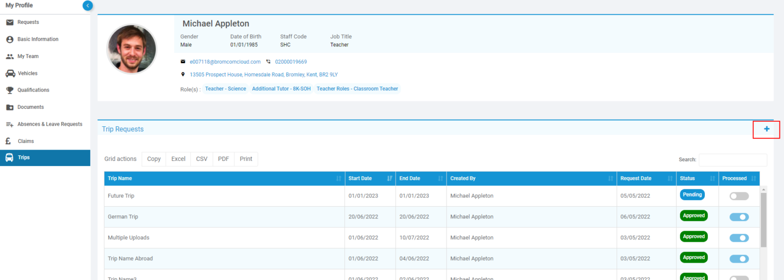 How To Request and Approve a Trip – Bromcom – Documentation Centre