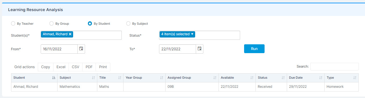How to use Homework Analysis – Bromcom – Documentation Centre