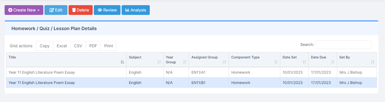 set homework on bromcom