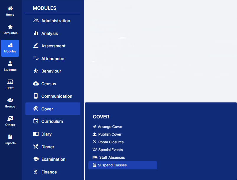 Suspending classes in StaffCover - TimeTabler