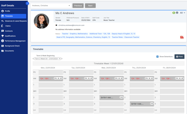 How to locate items in the Staff Profile – Bromcom – Documentation Centre