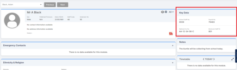 How to locate items in the Staff Profile – Bromcom – Documentation Centre