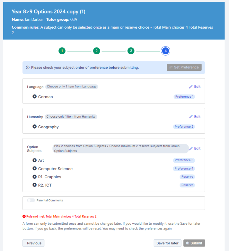 How to use Forms in Options – Bromcom – Documentation Centre