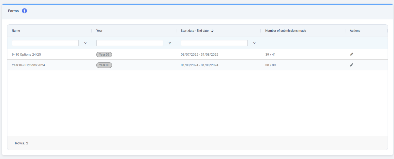 How to use Forms in Options – Bromcom – Documentation Centre