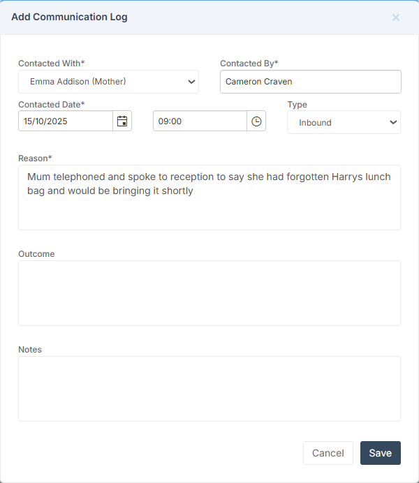 How to use the Communication Log in the Student Profile – Bromcom ...